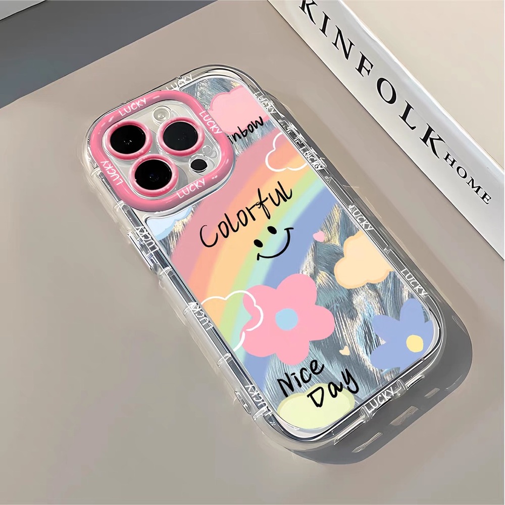 Clear Rainbow Floral Phone Case with Pink Camera Ring